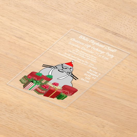 ホワイトエレファントシールクリスマスギフト交換 アクリル招待状 (レイダウン)