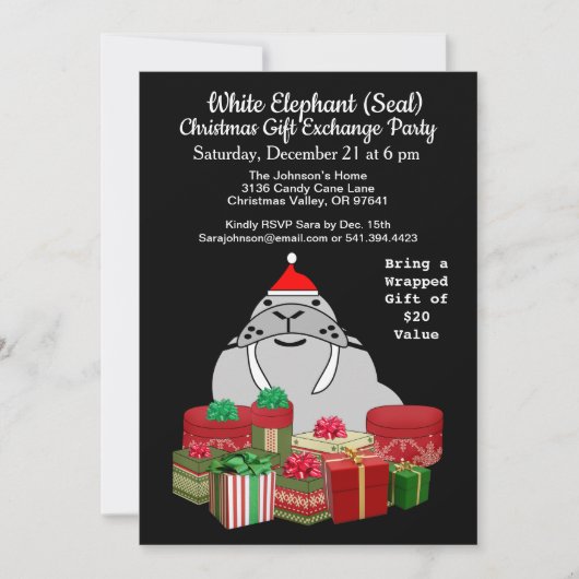 ホワイトエレファントシールクリスマスギフト交換 招待状 (正面)