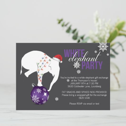 ホワイトエレファントパーティの招待状|紫/灰色 招待状 (スタンド正面)