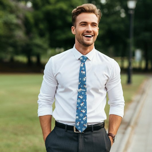 ホワイトエレファントパーティークリスマス(青)ネックタイ ネクタイ