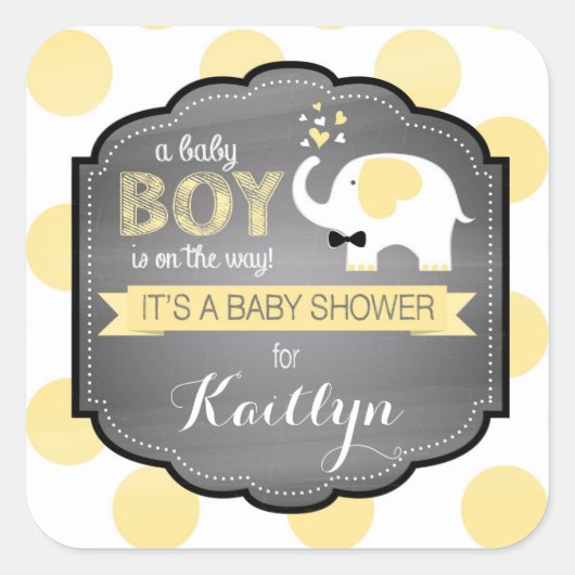 ホワイトエレファントボウタイドットベビーシャワー スクエアシール (正面)