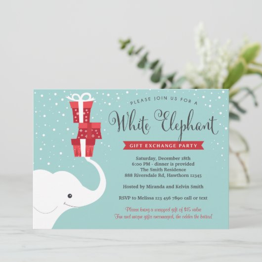 ホワイトエレファント招待状、クリスマスパーティー招待状 招待状 (スタンド正面)