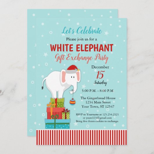 ホワイトエレファント贈り物交換クリスマスパーティー 招待状 (正面/裏面)