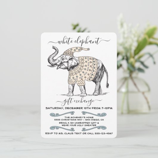 ホワイトエレファント醜いセーターパーティの招待状 招待状 (スタンド正面)