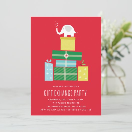 ホワイトエレファント ギフト交換パーティー招待_Berry 招待状 (スタンド正面)