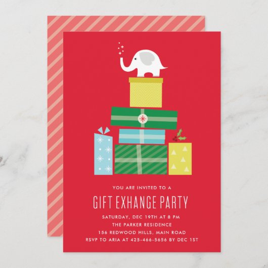 ホワイトエレファント ギフト交換パーティー招待_Berry 招待状 (正面/裏面)