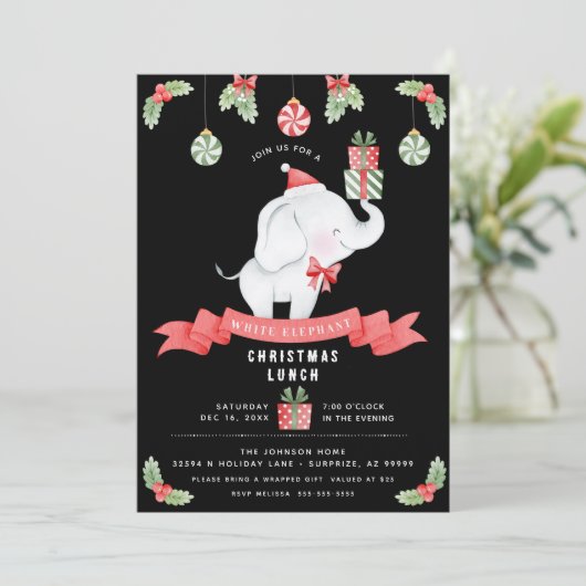 ホワイトエレファント クリスマス ランチ ギフト交換 招待状 (スタンド正面)