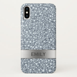 ホワイトエンクモダントルステッドダイヤモンドグリッター iPhone X ケース