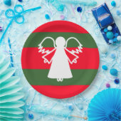 ホワイトエンジェルウィングスレッドダークグリーンストライプズ休日 ペーパープレート (パーティー)