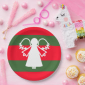 ホワイトエンジェルウィングスレッドダークグリーンストライプズ休日 ペーパープレート (パーティー)