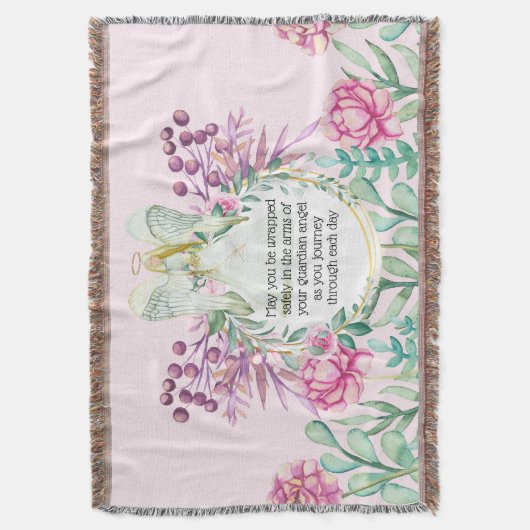 ホワイトエンジェルウィングピンクピンクの牡丹フローラリース スローブランケット (正面縦)