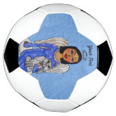 ホワイトエンジェル猫を抱える青い目の天使オンクラウド サッカーボール (回転)