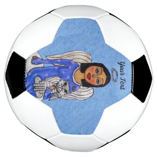 ホワイトエンジェル猫を抱える青い目の天使オンクラウド サッカーボール (回転)