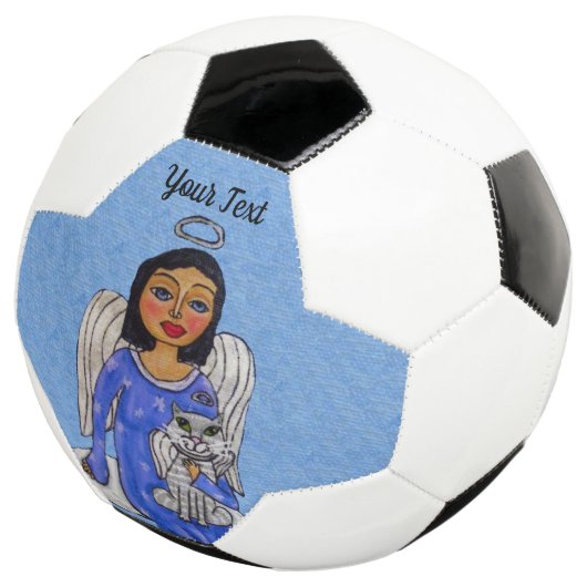 ホワイトエンジェル猫を抱える青い目の天使オンクラウド サッカーボール (3/4)