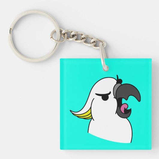 ホワイトオウムおもしろい文字 キーホルダー (正面)