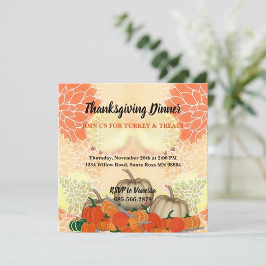 ホワイトオエレガントレンジカボンプキンス秋感謝祭 招待状 (スタンド正面)