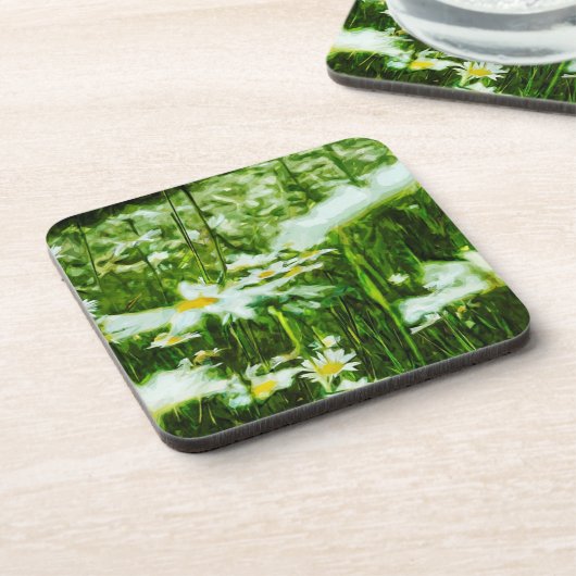 ホワイトオックスアイデイジー抽象芸術フローラ コースター (左側)