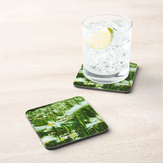 ホワイトオックスアイデイジー抽象芸術フローラ コースター (右側)