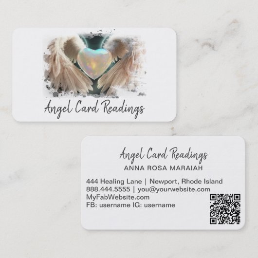 *~*ホワイトオパールハート金ゴールドエンジェルウィングAP78 QR 名刺 (正面/裏面)