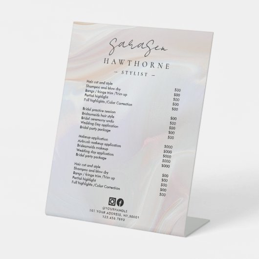 ホワイトオパール価格表ホログラフィックエレガントサロン 台座サイン (正面)