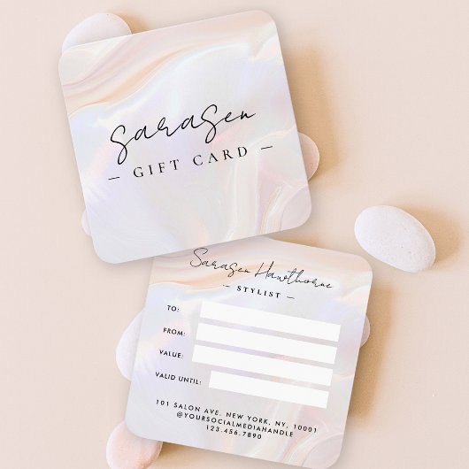 ホワイトオパール石のシェル背景ギフト証明書