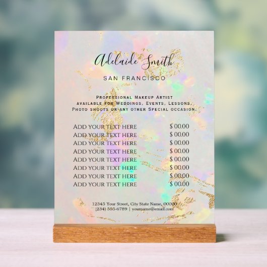 ホワイトオパール背景価格表美しいサロン アクリルサイン (ニュートラル)