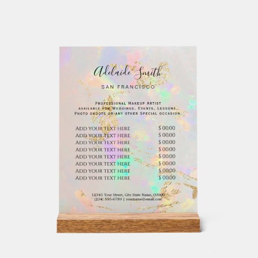 ホワイトオパール背景価格表美しいサロン アクリルサイン (正面)