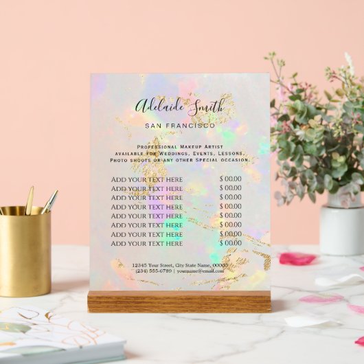 ホワイトオパール背景価格表美しいサロン アクリルサイン (ウェディング)