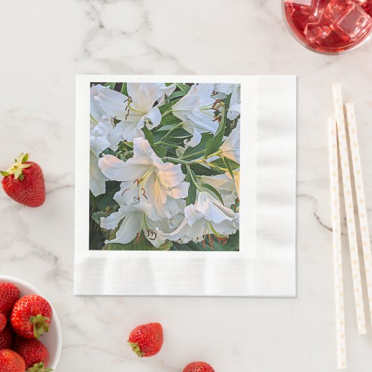 ホワイトオリエンタルリリーフローラ 縁ありランチョンナプキン (インサイチュ)