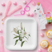 ホワイトオリエンタルリリーボタニカルアート紙プレート ペーパープレート (パーティー)