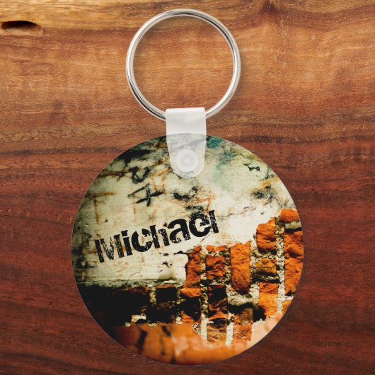 ホワイトオレンカッコいいジ古いレンガの壁のグレフィティあなたの名前 キーホルダー (裏面)