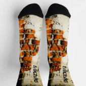 ホワイトオレンカッコいいジ古いレンガの壁のグレフィティあなたの名前 ソックス (上部)