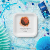 ホワイトオレンジのバスケットボールバースデー/バチュラーパーティ ペーパープレート (パーティー)