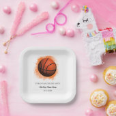 ホワイトオレンジのバスケットボールバースデー/バチュラーパーティ ペーパープレート (パーティー)