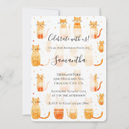 ホワイトオレンジキティキャッツ誕生日 招待状
