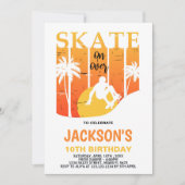 ホワイトオレンジスケートボード誕生日招待状 招待状 (正面)