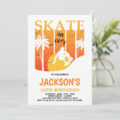 ホワイトオレンジスケートボード誕生日招待状 招待状 (スタンド正面)