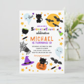 ホワイトオレンジスポオクタキュラーハロウィーン誕生日 招待状 (スタンド正面)