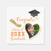 ホワイトオレンジ金ゴールドクラス2025写真卒業 スタンダードカクテルナプキン (正面)