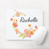 ホワイトオレンジ&ピンクフローラモノグラムあなたの名前を追加 マウスパッド (マウス)