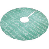 ホワイトオンアクアタイポグラフィクリスマスツリー ブラッシュドポリエステルツリースカート (アングル)