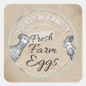 ホワイトオンクラフトファームハウスヘンルースターエッグカートン スクエアシール (正面)