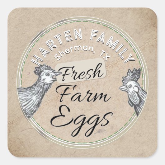 ホワイトオンクラフトファームハウスヘンルースターエッグカートン スクエアシール (正面)