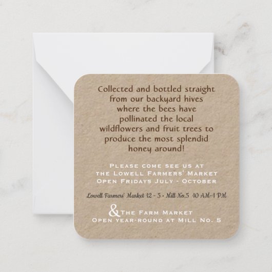ホワイトオンクラフトヴィンテージビーハニージャーラベル ノートカード (裏面)