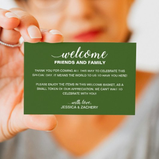 ホワイトオングリーン結婚のウェルカム抱き枕バスケット プレイスカード