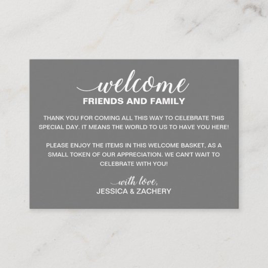 ホワイトオングレー結婚の歓迎抱き枕バスケット プレイスカード (正面)