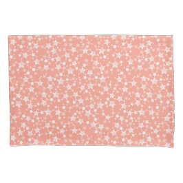 ホワイトオンコーラル |リノプリント星模様 枕カバー