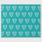 ホワイトオンシーグリーンハンド描画ハート ラッピングペーパー (フラット)