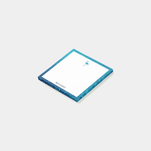 ホワイトオンティール(緑がかった色)フェイクグリッターフラ縁どミンゴン&名前 ポストイット (アングル)