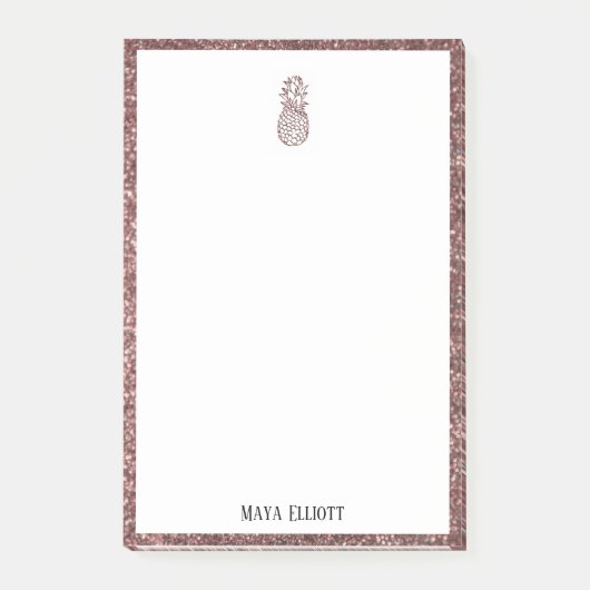 ホワイトオンバラ金ゴールドフェイクグリッターパイナップル縁ど& ポストイット (正面)